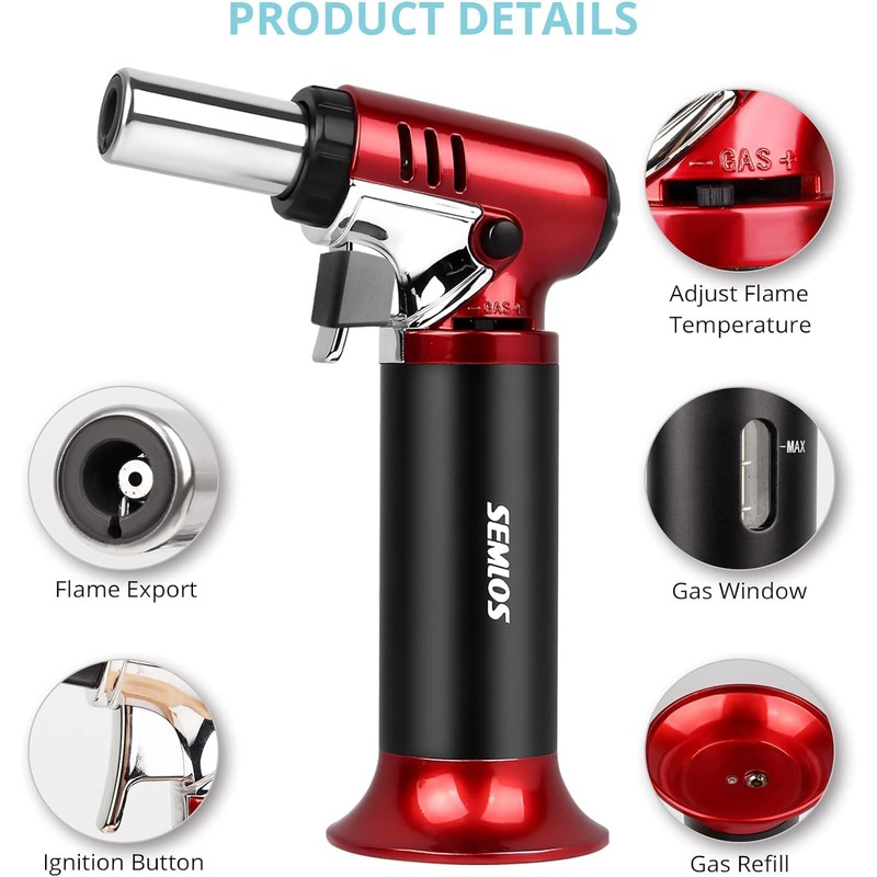 Semlos Butane Torch with Fuel Gauge, Refillable Kitchen Torch Lighter