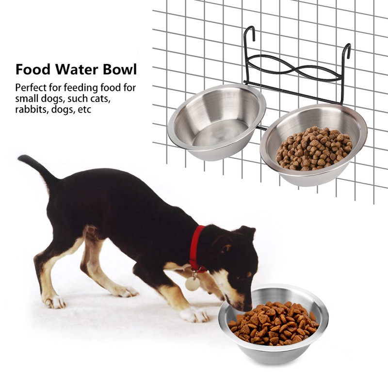 Stainless Steel Dual Hanging Food Water Bowl Feeder with Hook