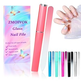 6 Pcs Glass Nail File with Case, Double Sided Crystal Nail Files Kit | for Girls Women, Birthday Christmas Gifts Stocking Stuffers (6 Colors - Pink, B