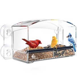 Gray Bunny Gray Bunny Window Bird Feeder with Strong Suction Cups, Modern Window Bird Feeders for Outdoors Viewing, Clear Transparent Squirrel Proof Birdfeeder, Drain Holes, Removable Tray, Large Seed Capacity
