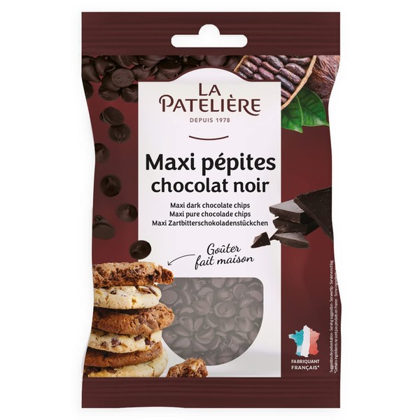LA PATELIÈRE - Maxi Dark Chocolate Chips - To Enhance Cookies, Brownies and Other Cakes - Pure Cocoa Butter - 47% Minimum Cocoa - Made in France - 100g