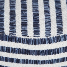CC Home Furnishings 18" Blue and White Striped Round Pouf Ottoman