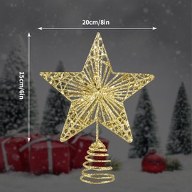 KEYIDO Christmas Tree Star Topper Gold Tree Toppers Metal 20cm Stars for Xmas Tree Decorations for Top of Christmas Tree Lightweight Ideas Star on Tree Glitter