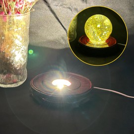 Voaesdk Root Carving Wooden Light Display Base 4.5 Inch Round Wood LED Lighted Stand Base Crystal Display Pedestal for 3D Crystal Figurine Glass Resin Art Ball Sphere Holder
