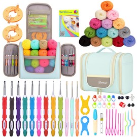 Yarniss Crochet Kits with Case, Beginner Crochet Set Includes 20 Yarn Skeins & 12 Ergonomic Crochet Hooks