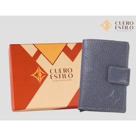 Cuero Estilo Leather Card Holder (Metallic Style) – RFID Protection, Popup Access, Water-Resistant Floater Leather, Multiple Color Options., Grey, Leather Card Holder (Metallic Style)