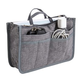 Periea 'Signature' Luxury Handbag Organiser Insert - 3 Sizes - (Grey Linen, Small)