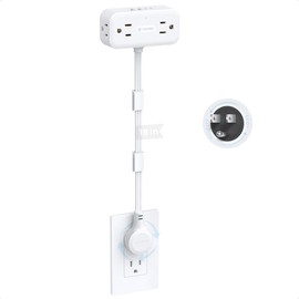 TROND 360° Rotating Plug Outlet Extender Stick 18in - Multi Plug Extendable Outlet Splitter Surge Protector, 4 AC 4 USB, Mountable for Hard-Reach Low Socket in Bedroom Home Office, ETL Listed, White