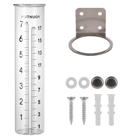 HUTNUOY 7" Capacity Rain Gauge Stainless Steel Fence Mounting Bracket with 2 Pcs Rain Gauge Replacement Tube Glass for Outdoor Garden Yard Home, Lip Design, Best Rated, Easy to Read