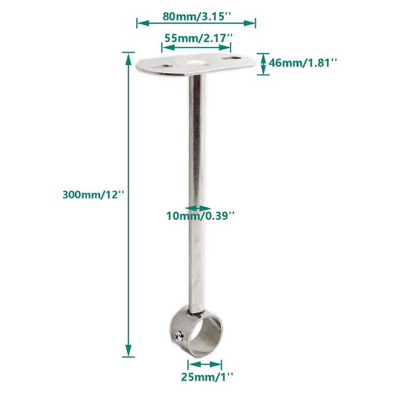 2 Pack Ceiling Mount Bracket, Stainless Steel Wardrobe Pipe Bracket