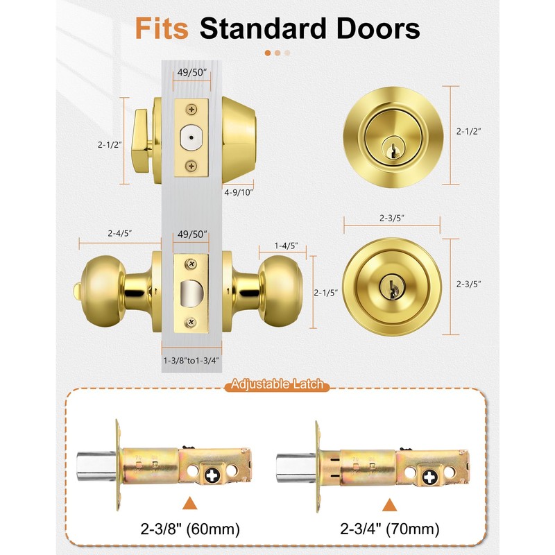 Probrico Door Knob and Single Cylinder Deadbolt Lock Set, Polished
