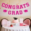 Wonmelody Graduation Decorations Hot Pink Congrats Grad Banner with Cap