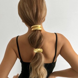 papasgix 3-Pack Metal Hair Ties - Gold & Silver Ponytail Hair Cuffs for Women (Gold Set 13)