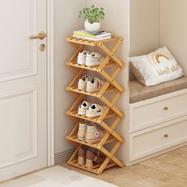 Akloya Vertical Narrow Shoe Rack, 6 Tier Portable Folding Shoe Storage Rack, Without Installation Free Standing Shoe Rack for Corridors, Bedrooms Living Room Corner and Small Spaces (6 Tier)
