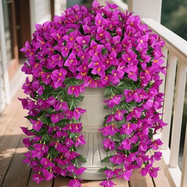 Artificial Bougainvillea Flowers Plants for Outdoors Decoration, 2 Pcs Faux Silk Hanging Flowers Long Trailing Fake Vines for Front Door Porch Planter Balcony Patio Summer Spring Home Decor, Fuchsia