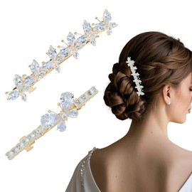 AMCAMI 2PCS Rhinestone Hair Clips,Gold Butterfly Wedding Hair Clips For Women，Fancy Gold Hair Barrettes For Bridal Bridesmaid Prom