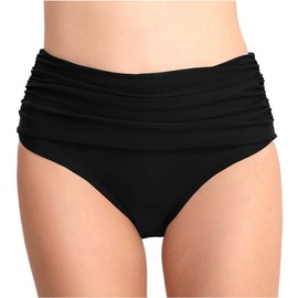 Micosuza Women's Swim Brief Shirred High Waist Full Coverage Bikini Bottom Black