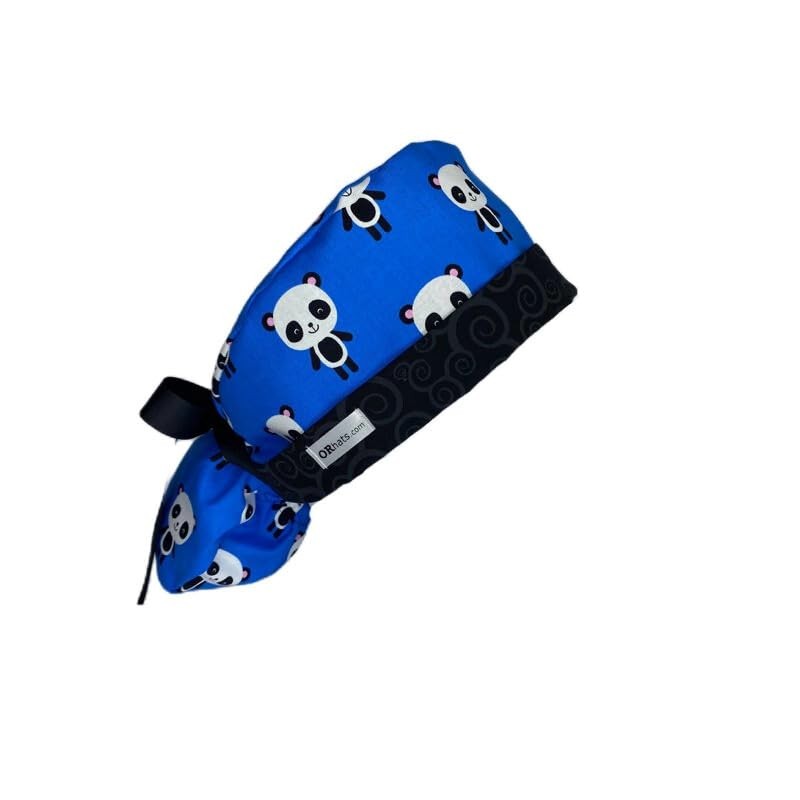 OR Hats Ponytail Scrub Cap Blue Panda, Ponytail Scrub Hat