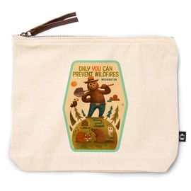 Lantern Press Washington, Smokey Bear with Shovel, Only You can Prevent Wildfires, 100% Cotton Zipper Pouch, Travel Accessory, Go Bag