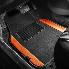 TLH Automotive Floor Mats, Colored Trim Carpet Floor Mats for Cars Full Set Orange Car Floor Mats for All Weather Protection Car Floor Mats & Beige Dash Pad Universal Fit for Most Sedan, SUV, Truck