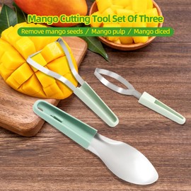 Mesen 3-in-1 Mango Slicer Peeler, Peeler and Pit Remover Tool, Mango Splitter with Micro-Serrated Stainless Steel Blade, Fruit Slicer Cutter Pitter for Watermelon Cutter Peach Slicers and More