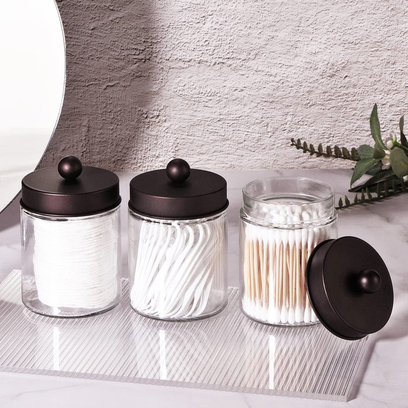 Apothecary Jar Canisters Bathroom Vanity Organizer - Qtip Holder Storage