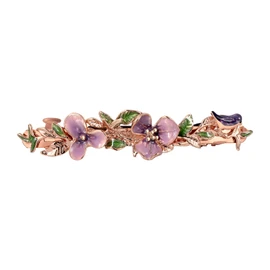 Flower Hair Barrettes for Women, SHE'S FREE STYLE JUST FOR YOU Original Handmade Enamel Iris Flower Hair Barrette, Dual-Layer Detachable Spring Clip, Durable Alloy hair clips barrettes (Purple)