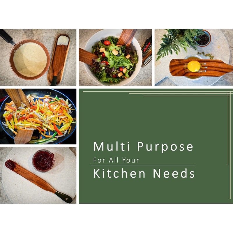 6Pcs Spurtle with Spoon Rest, Wooden Spatula Olive Green, Wooden