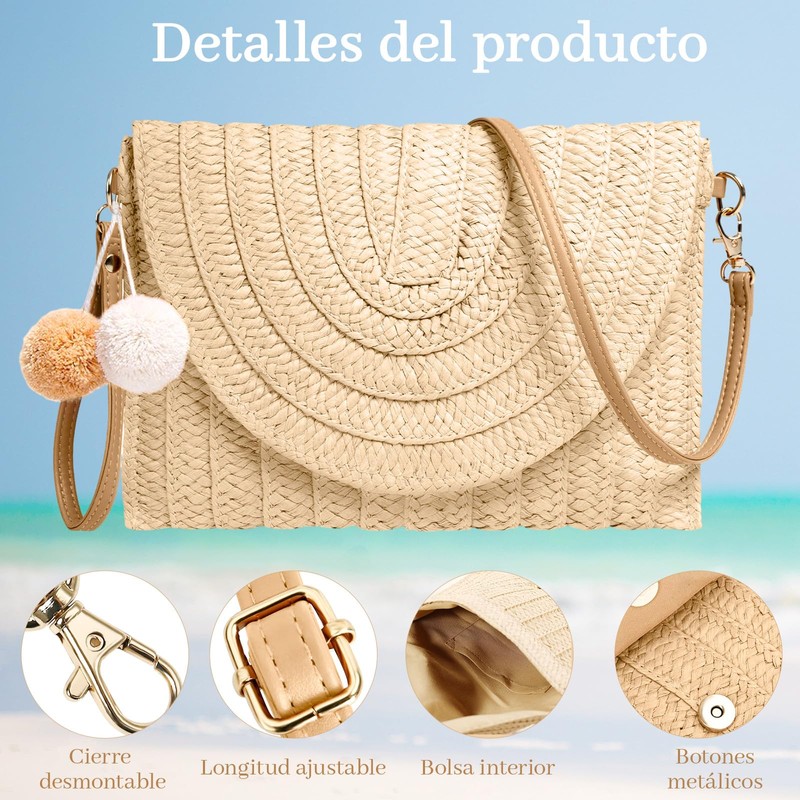 IUJWDA Bolsa de Playa para Mujer,Bandoleras tejidas para mujer,Tejidas Crossbody
