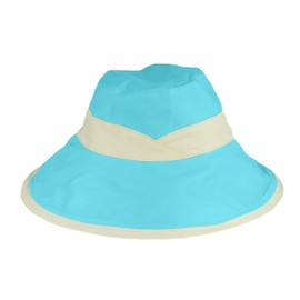 Cotton Hat with Brim, Foldable Summer Hat for Women Travel - Foldable Hats for Women Travel, Sun Protection Big Brim Hat (Turquoise/Cream)
