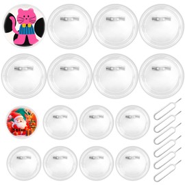 16 x Buttons DIY without Button Machine, 58/75 mm, Button Pins, Badges, School Children, Transparent DIY Lapel Buttons with Safety Pin and Button Paper