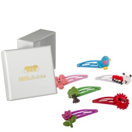 HAARallerliebst Hair Clips Set (6 Pieces | Natural | Colourful) for Girls with Storage Box (Box Colour: White)