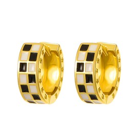 QLUYCKW Checkerboard Earrings for WomenGold Filled Black And White Plaid Ear Hoop Earrings Enamel Small Geometric Round Hoops Earrings Hypoallergenic Hooped Jewelry Gifts (Gold)