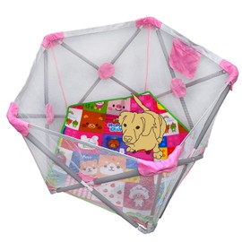 XKMT- Baby Light Pink Pentagon Safety Playpen Portable Foldable Mesh Playard Infants Baby Toodler Animals Fence w/Travel Bag Nursery Furniture For Indoor Outdoor
