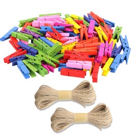 100 PCS Mini Pegs, Colored Wooden Pegs, Mini Wooden Pegs, Small Pegs for Hanging Photos, Tiny Wooden Clothes Pegs with 20m String for Hanging Photos(2 PCS), Arts, Crafts, Weddings, Event