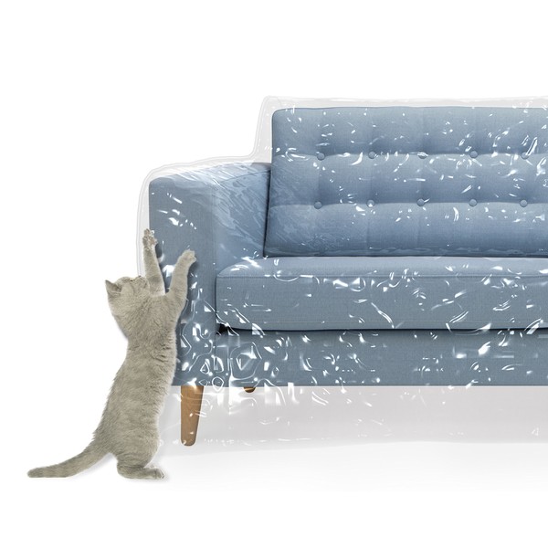 MEMINIM Plastic Couch Cover for Pets | Cat Scratching Protector Clawing Deterrent | Heavy Duty Water Resistant Thick Clear Vinyl | Sofa Slipover for Moving and Long Term Storage