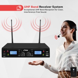 Pyle UHF Wireless Microphone & Rack Mountable Receiver System 2 Belt Packs, 2 Lavelier/Lapel MIC Travel Case 16 Channel Frequency Independent Channel Volume Control LCD Digital Display