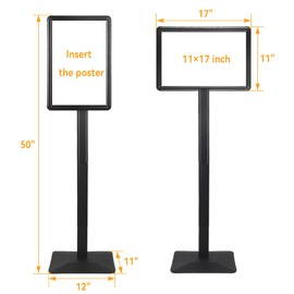 AIKUPNEY Heavy Duty Pedestal Sign holder floor stand Adjustable Sign Stand for Vertical and Horizontal view Poster Stand with Aluminum Frame for Display 11 x 17 inch Black