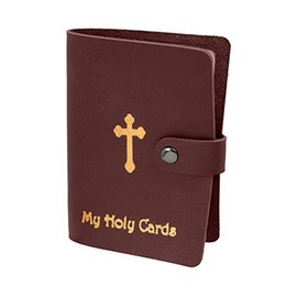 Needzo Religious My Holy Cards Card Holder with Gold Stamped Cross Design, 5 1/4 Inch (Maroon)