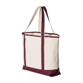 Q-Tees 34.6L Large Canvas Deluxe Tote One Size Natural/ Maroon