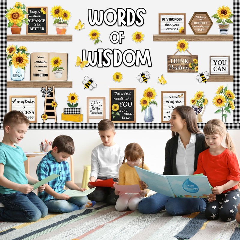 Mooliwe 57 Pcs Sunflower Bulletin Board Set Inspirational Flower Bulletin