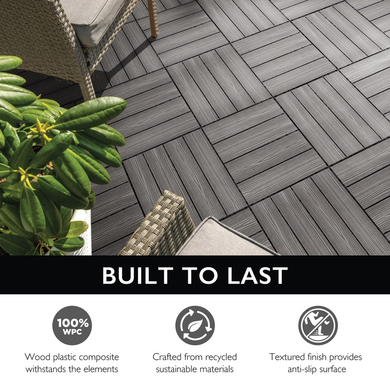 Design House Square Deck Tiles, Interlocking Wood Composite Decking, 1000lb