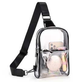 UTO Sling Bag Women Crossbody Purse Clear Chest Belt Bag Fanny Pack Convertible Backpack with Wide Shoulder Zip Straps CA