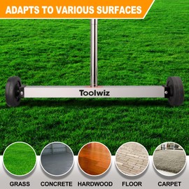 Toolwiz Magnetic Pick Up Sweeper 17-inch Heavy Duty Magnet Pickup Lawn Sweeper Roofing Tools, 8.8 Lbs Yard Magnet with Telescoping Holder and Wheels to Pick Up Nails Magnetic Sweeper for Construction