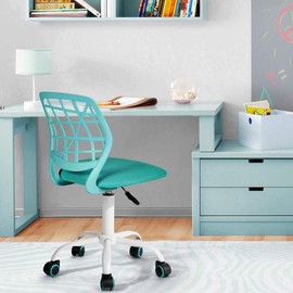 FurnitureR Kids Desk Chair, Small Office Chair Armless Study Chair Mesh, Cute Chic Adjsutable Swivel Rolling Task Chair with Soft Cushion for Teens Children Student, Turquoise