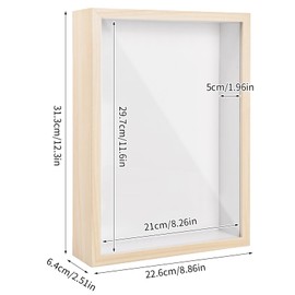 Shadow Box Frame, Picture Frame, Box, 3D, A4, Hollow 2.0 inches (5 cm), Wood Grain Photo Frame, Display Box, DIY, Handmade, Dried Flowers, Insects, Plants, Specimens, Dried Flowers, Medals,