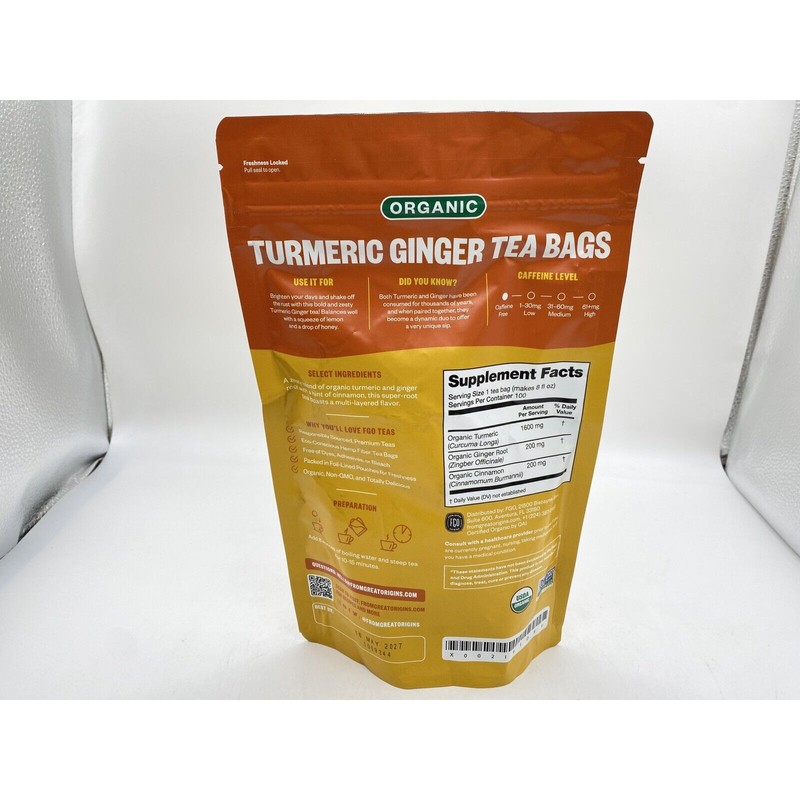 FGO Organic Turmeric Ginger Tea - Eco-Conscious Tea Bags -