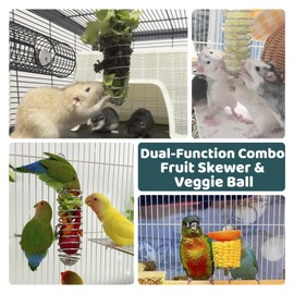 Coalinker Rat Enrichment Toys 2 Pack, Stainless Steel Rat Foraging Toy Vegetable Fruit Holder for Bird,Fancy Mice Cage Accessories, Hanging Rodent Toys Slow Feeder Hamsters, Guinea Pigs, Chinchillas