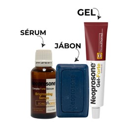 NEOPROSONE | Kit Gel Forte + Serum Aclarante 30ml + Jabón Exfoliante | Tratamiento Para Manchas, Acné, Piel Grasa Y Tono Uniforme | Cuidado Facial Y Corporal Despigmentante Intensivo
