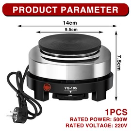 Electric Tea Stove, 500 W Stainless Steel Multifunctional Mini Hob, 5-Speed Adjustable Non-Slip Mini Electric Hob, Overheating Protection Heating Plate for Home, Restaurant, Outdoor Cooking (EU Plug)